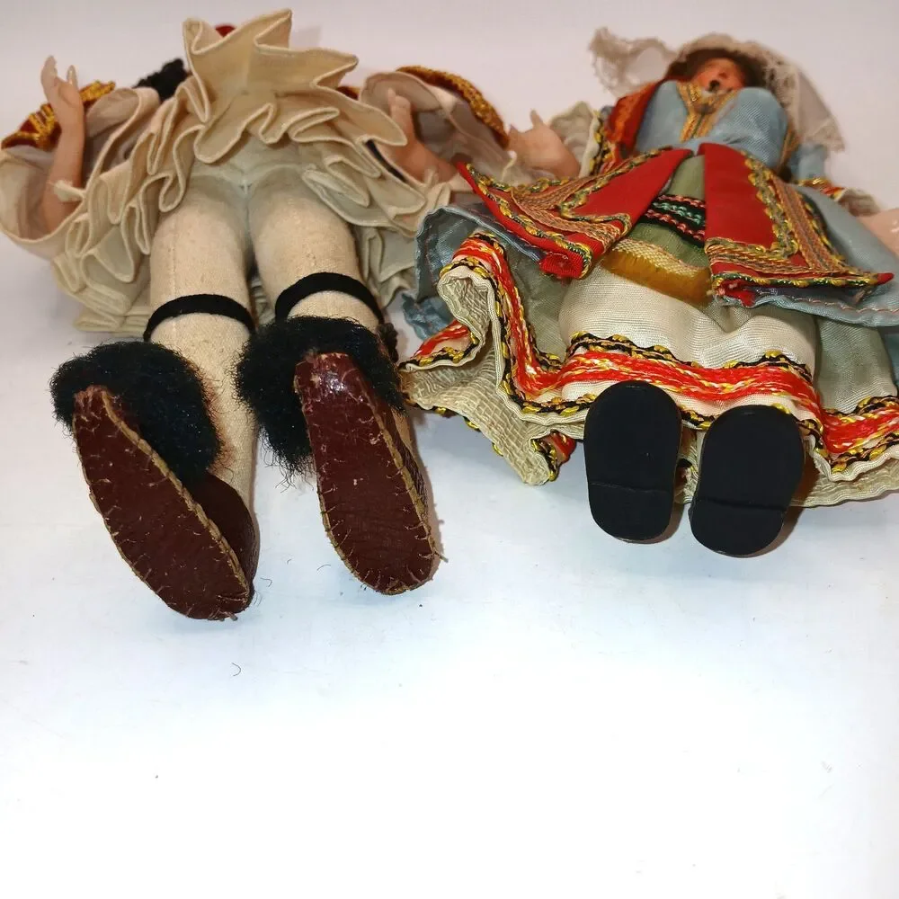 Lot Of 2 Vintage Greek Cloth Costume Dolls 7 & 9 inches tall